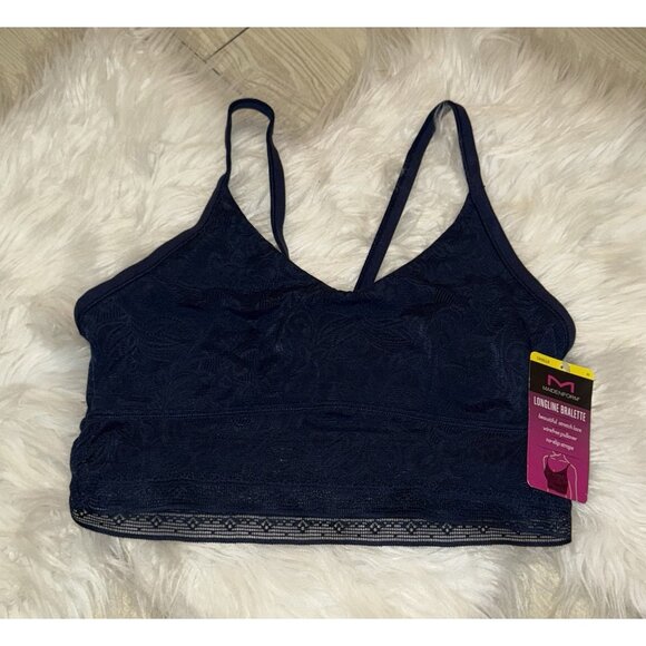 Maidenform Stretch Lace Longline Bralette Bra Wire Free M Medium Blue DMSLLB New - Picture 2 of 5